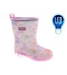 Розови детски гумени ботуши с принт на еднорог и LED подметка-0 снимка