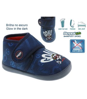 Тъмносини детски боси пантофи със светещ принт и широка предна част снимка