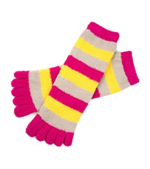 Чорапи с пръсти на райета с циклама, жълто и бежово Juicy Stripes снимка