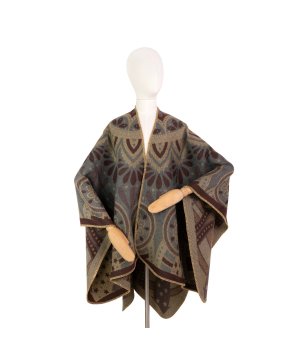 Пончо в тъмнокафяво, бежово и сиво с пейсли мотив снимка