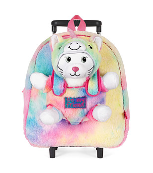 Детска многоцветна пухкава раница с отделящ се тролей Cat снимка