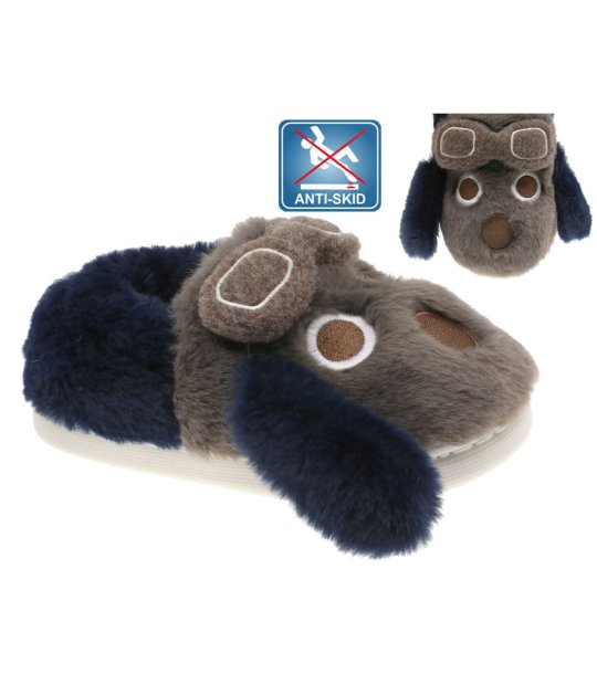 Юношески пантофи в тъмносиньо и кафяво с форма на куче снимка