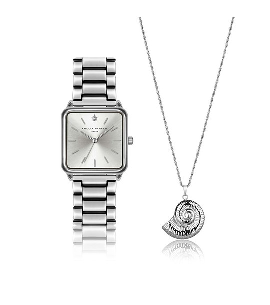 Сребрист сет от часовник и колие PLAZA снимка