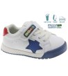 Бебешки боси обувки в бяло и тъмносиньо с широка предна част-0 снимка