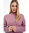 Дамски пуловер в лилав меланж с полувисока яка с вълна-1 снимка