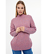 Дамски пуловер в лилав меланж с полувисока яка с вълна-4 снимка