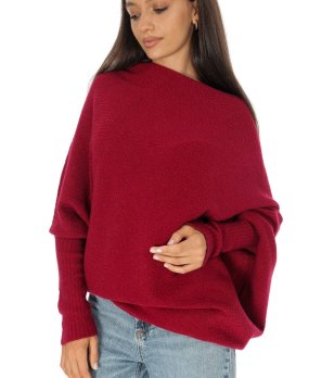 Дамски овърсайз пуловер в бордо снимка