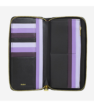 Кожен дамски портфейл в черно и лилаво Ustica снимка