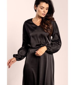 Черна сатенирана блуза с V-образно деколте Vika снимка