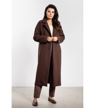 Дамско кафяво палто с колан Simonе снимка