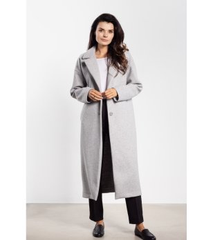 Сиво дамско палто с колан Simonе снимка