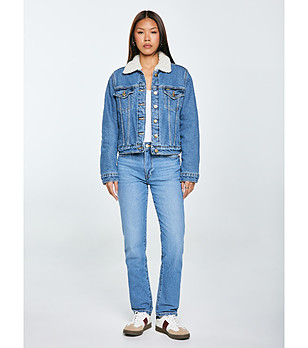 Дънково дамско яке ASPEN с пухкава яка снимка