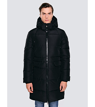 Черно мъжко дълго яке MIKRONOS с качулка снимка