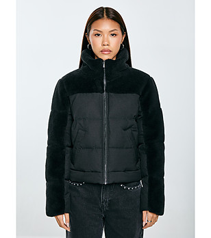 Дамско черно късо пухено яке SALBATORA снимка