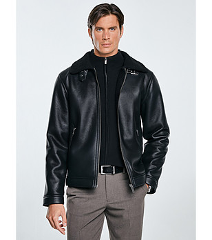 Мъжко черно яке NIMO с яка от каракул снимка