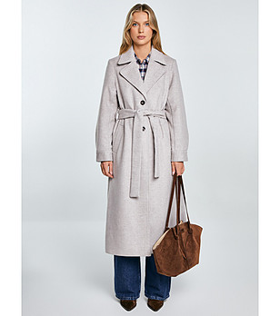 Дамско сиво палто с колан KSENIA снимка