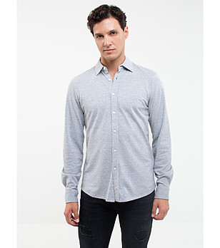 Мъжка памучна риза с дълъг ръкав EDGERTON в сив меланж снимка