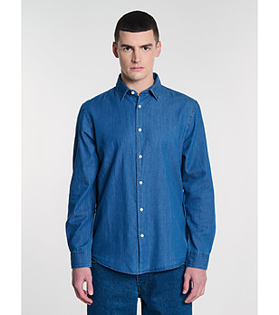 Синя памучна мъжка риза от деним JANSORI снимка