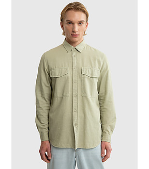 Мъжка памучна риза в светлозелен цвят SZAKES снимка