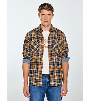 Мъжка памучна карирана риза в синьо и жълто KOLISAR снимка