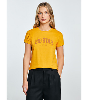 Памучна жълта дамска тениска RAMILA снимка