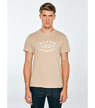 Бежова памучна мъжка тениска TELLER снимка