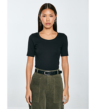 Черна памучна дамска тениска ASTERCA снимка