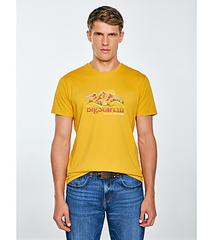 Памучна мъжка жълта тениска MIFER снимка