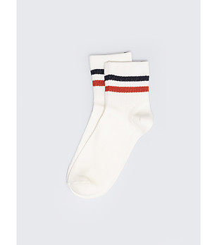 Дамски памучни къси чорапи с райе в горната част снимка