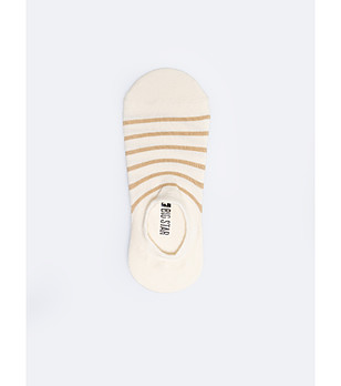 Бежови памучни дамски чорапи тип терлик на райе снимка