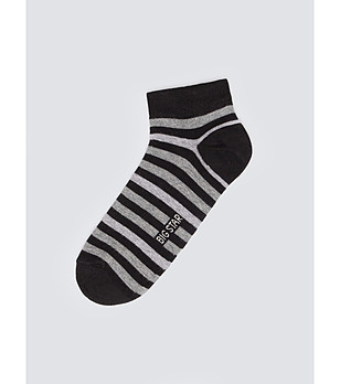 Мъжки къси памучни чорапи на райе в черно и сиво снимка