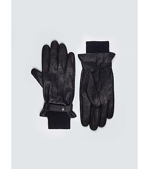 Черни мъжки ръкавици с каишка снимка