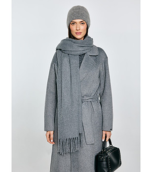 Сив дамски шал с ресни снимка