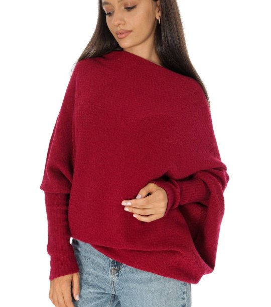 Дамски овърсайз пуловер в бордо снимка