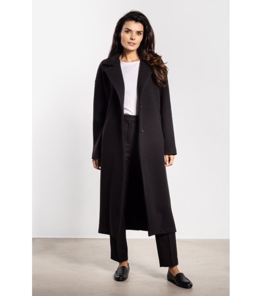 Дамско черно палто с колан Simonе снимка