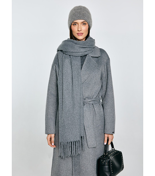 Сив дамски шал с ресни  снимка