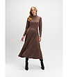 Дълг кафява рокля машинно плетиво с плисирана долна част-0 снимка