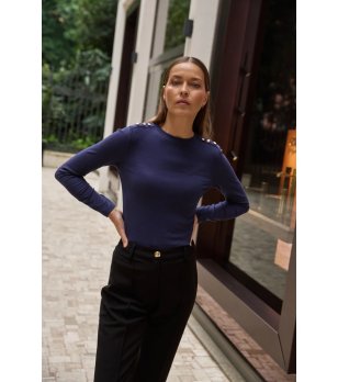 Тъмносиня дамска памучна блуза снимка