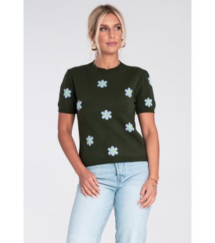Тъмнозелена дамска блуза на цветчета Mona снимка