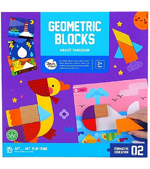 Танграм сърце - задачи с цветни геометрични дървени фигури снимка