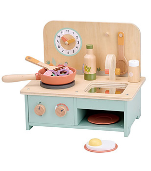 Детска настолна дървена кухня снимка
