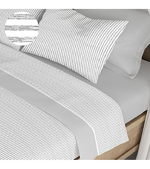 Спален комплект с райета  в бяло и сиво LINES 160x280 см снимка