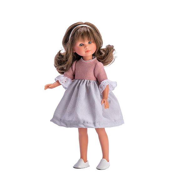 Кукла Силия с карирана рокля в сиво-бяло и розово 30 см снимка