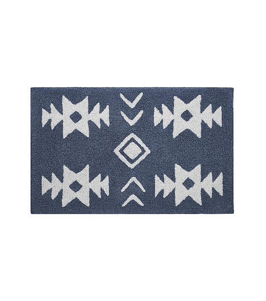 Синя постелка за баня с геометрични мотиви  BLOCK  45x70 см снимка