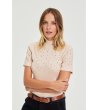 Бежова дамска блуза с камъчета-0 снимка