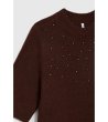 Дамски пуловер в цвят бургунд с перли-4 снимка