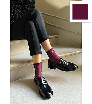 Бордови дамски чорапи с флорален десен FIORELLA снимка