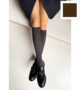 Дамски чорапи до коляното в цвят капучино LAURA на райе снимка