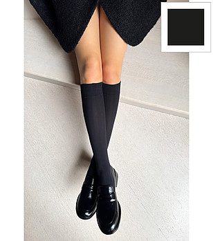 Черни дамски чорапи до коляното в рипс LAURA снимка