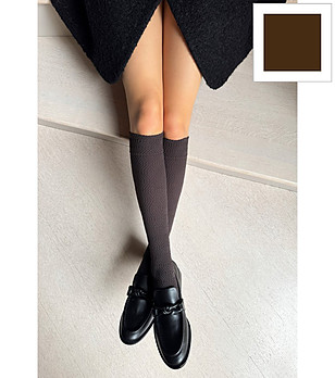 Дамски чорапи до коляното в цвят капучино с геометричен десен MARGO снимка